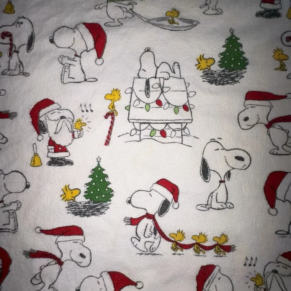 Pottery Barn Snoopy Christmas Holiday Twin Size Sheet Set Flannel Organic Cotton